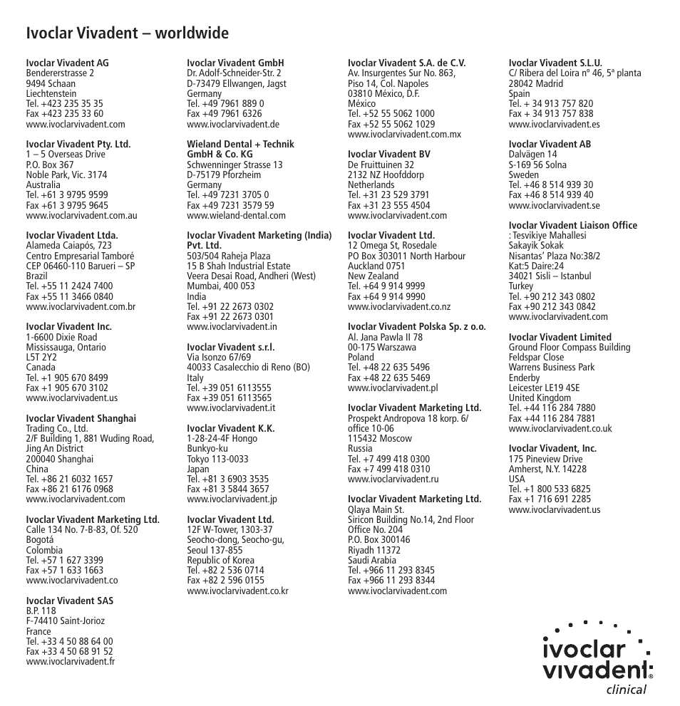 Ivoclar vivadent – worldwide | Ivoclar Vivadent Total Etch User Manual | Page 26 / 26