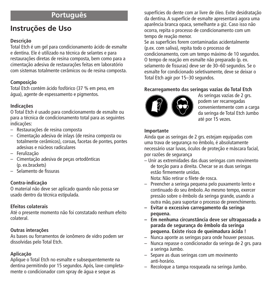 Português, Instruções de uso | Ivoclar Vivadent Total Etch User Manual | Page 9 / 26