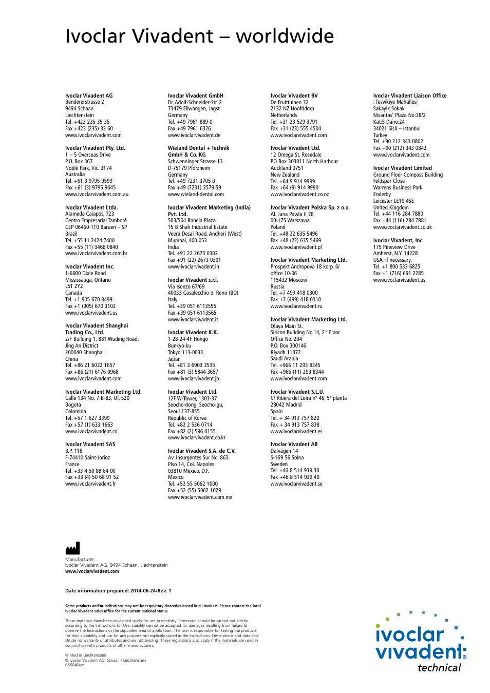Ivoclar vivadent – worldwide | Ivoclar Vivadent Telio CAD A16 User Manual | Page 28 / 28