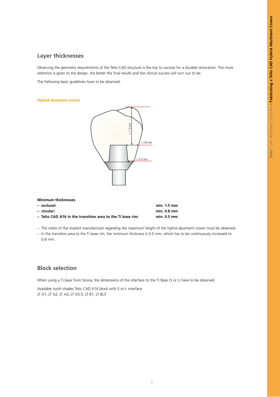 Layer thicknesses, Block selection | Ivoclar Vivadent Telio CAD A16 User Manual | Page 9 / 28