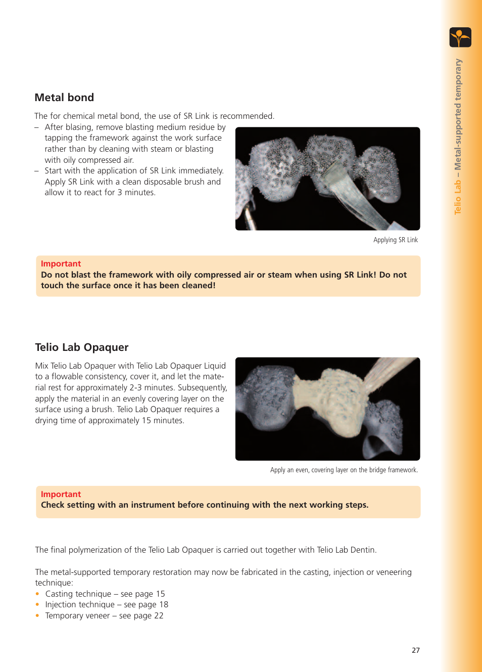 Metal bond, Telio lab opaquer | Ivoclar Vivadent Telio Lab User Manual | Page 27 / 48