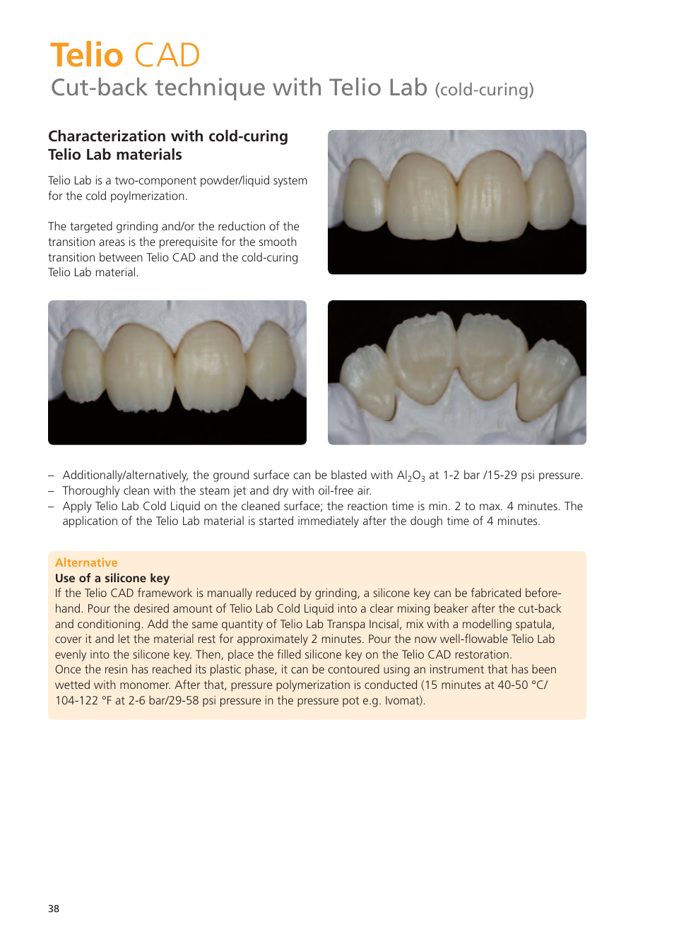 Telio cad, Cut-back technique with telio lab, Cold-curing) | Ivoclar Vivadent Telio Lab User Manual | Page 38 / 48
