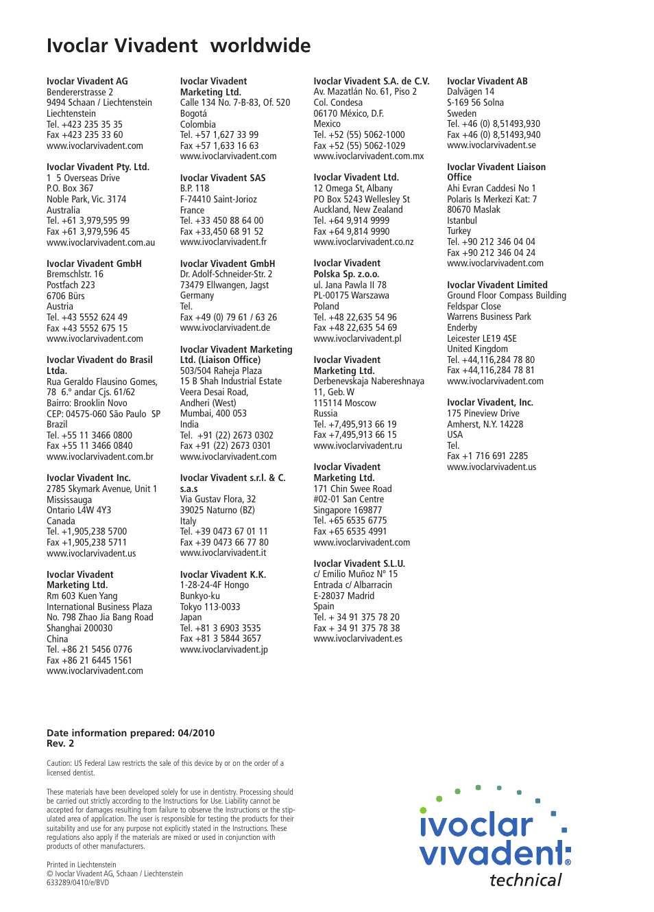 Ivoclar vivadent worldwide | Ivoclar Vivadent Telio Lab User Manual | Page 48 / 48