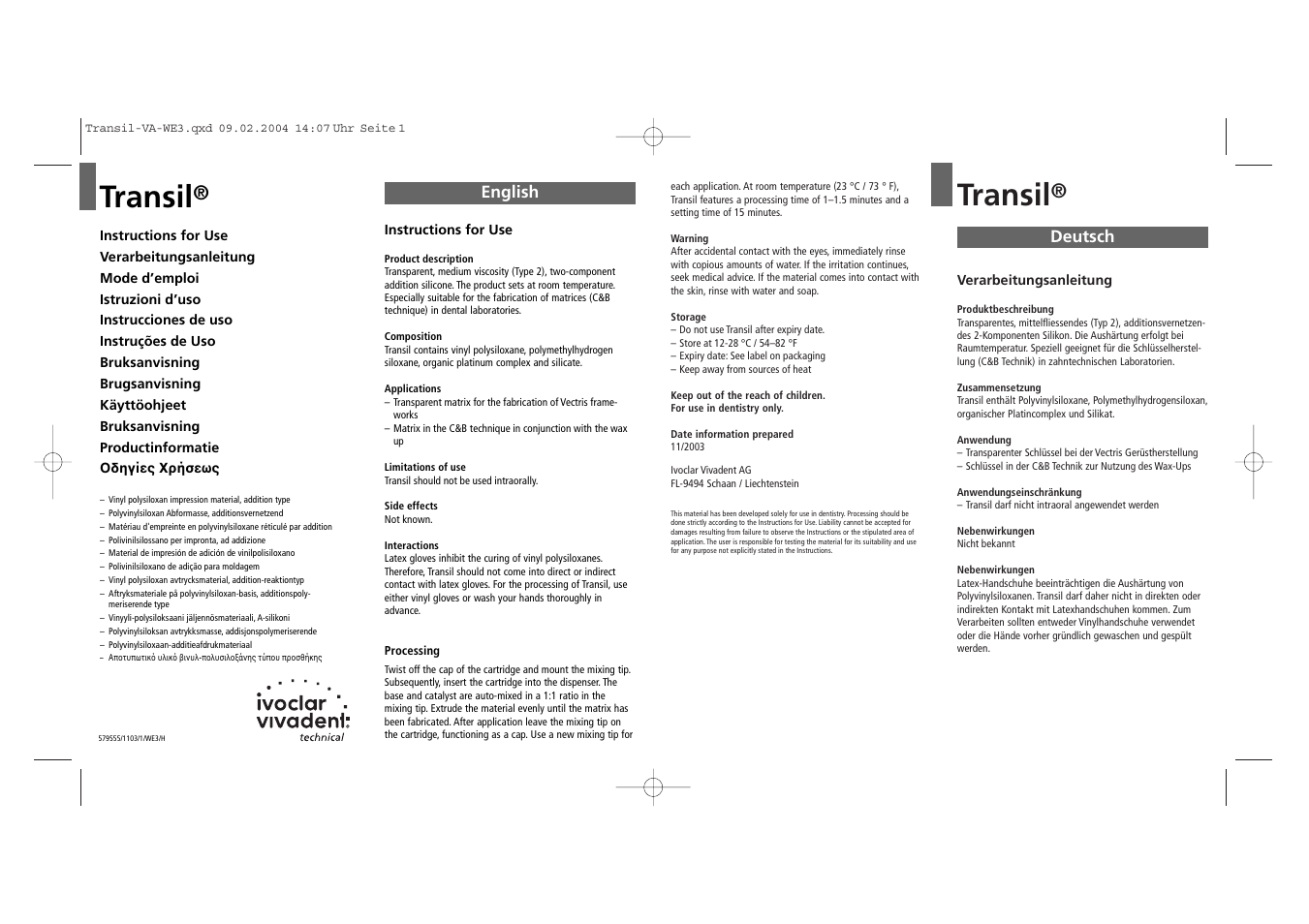 Ivoclar Vivadent Transil User Manual | 8 pages