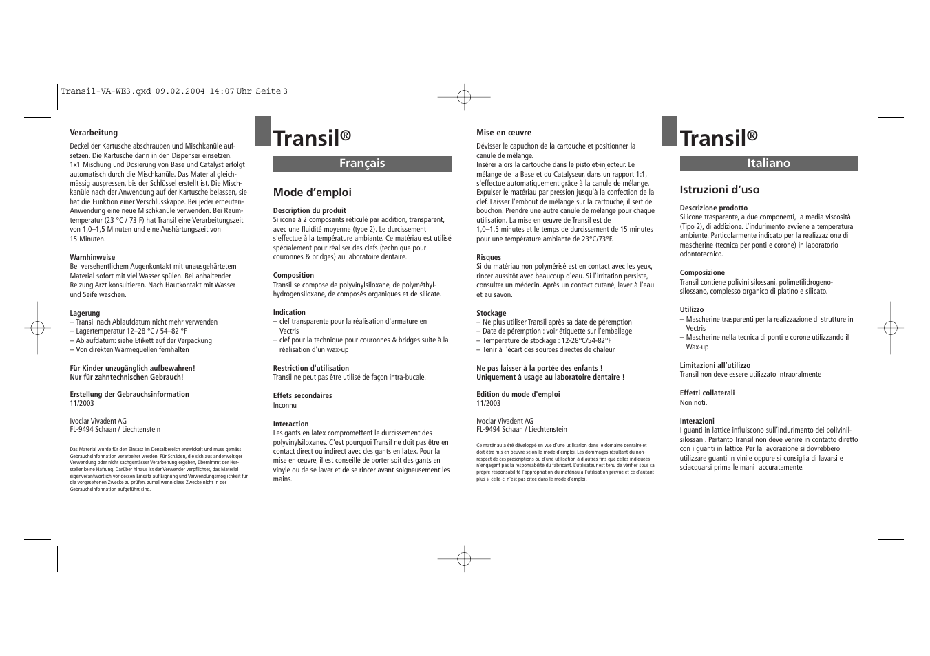 Transil, Français italiano | Ivoclar Vivadent Transil User Manual | Page 2 / 8