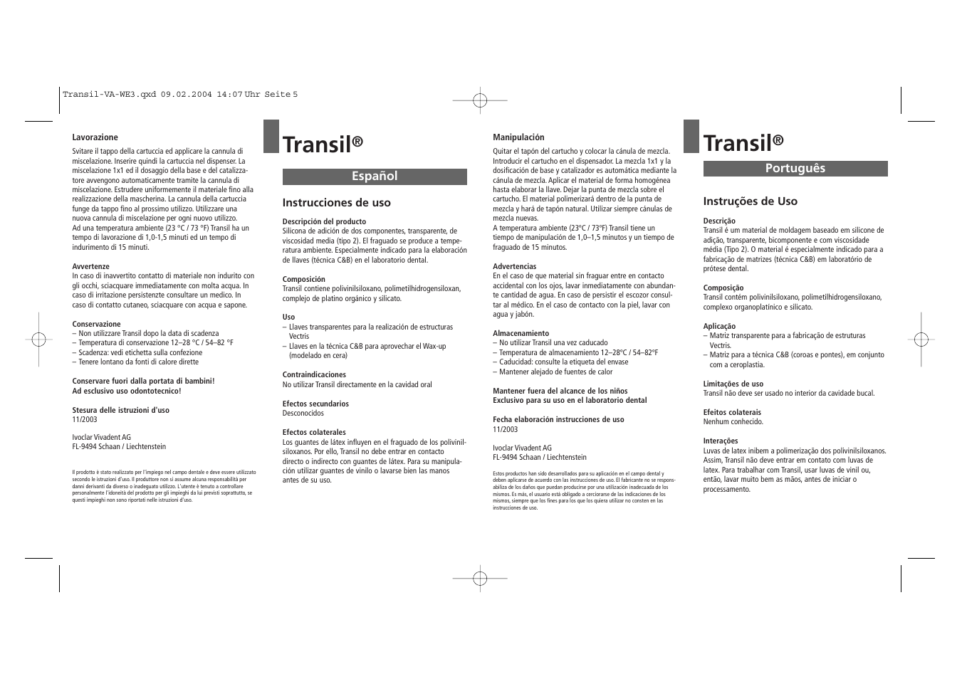 Transil, Español português | Ivoclar Vivadent Transil User Manual | Page 3 / 8