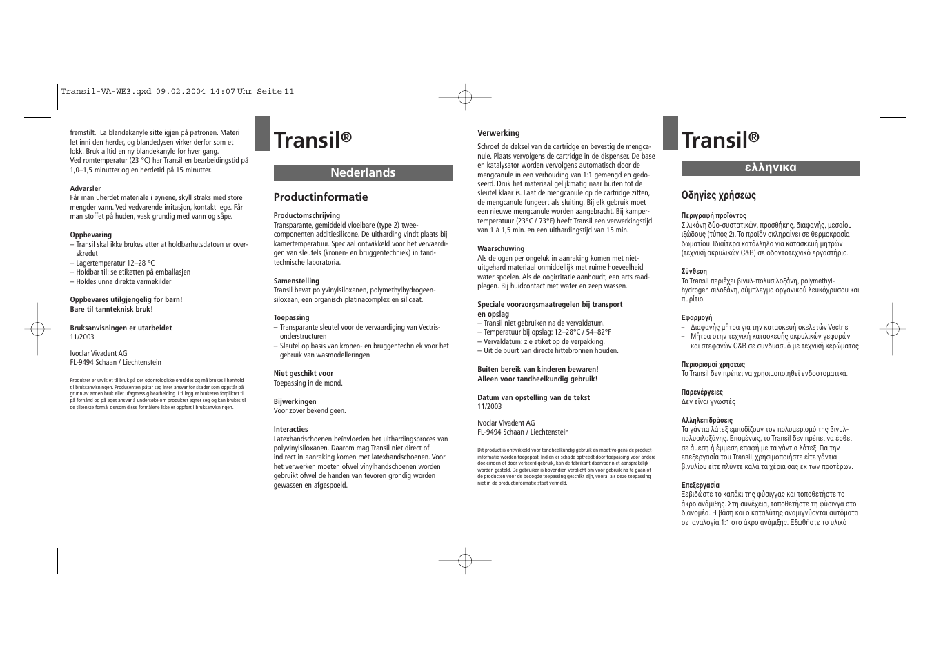 Transil, Ελληνικα nederlands | Ivoclar Vivadent Transil User Manual | Page 6 / 8