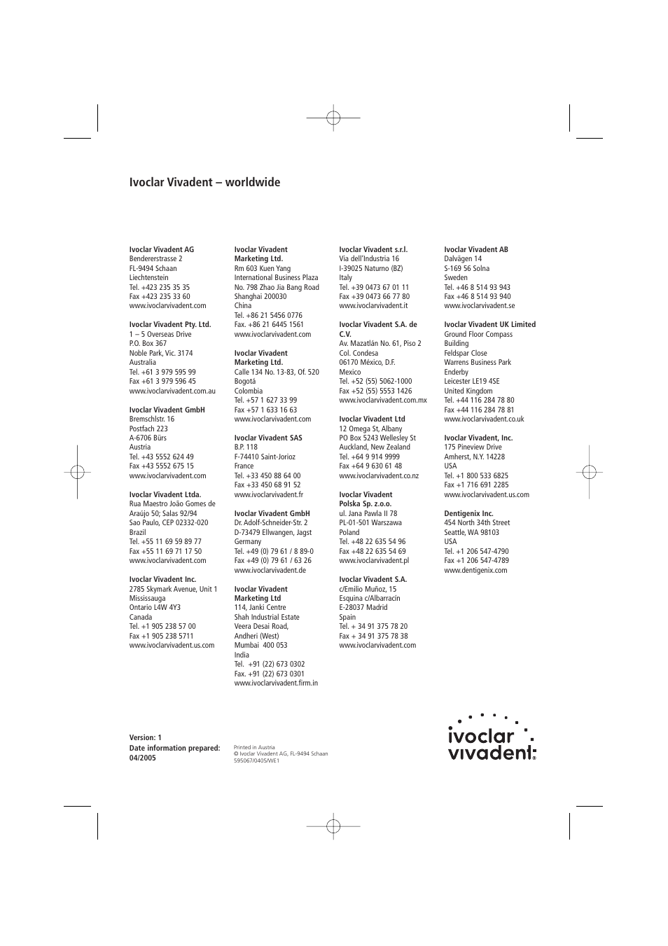 Ivoclar vivadent – worldwide | Ivoclar Vivadent UTS 3D User Manual | Page 100 / 100