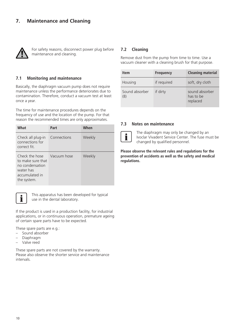 Maintenance and cleaning | Ivoclar Vivadent VP5 User Manual | Page 10 / 64