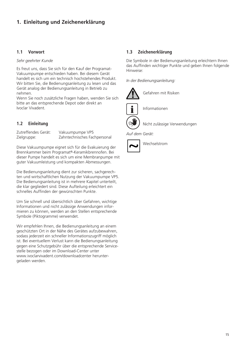 Einleitung und zeichenerklärung | Ivoclar Vivadent VP5 User Manual | Page 15 / 64