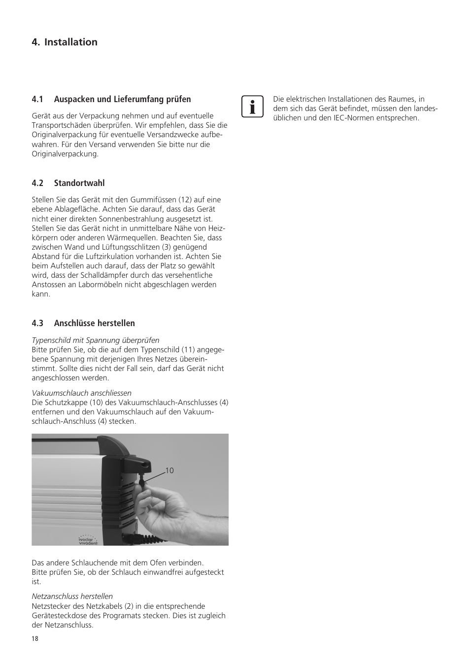 Installation | Ivoclar Vivadent VP5 User Manual | Page 18 / 64