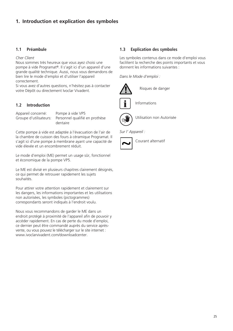 Introduction et explication des symboles | Ivoclar Vivadent VP5 User Manual | Page 25 / 64