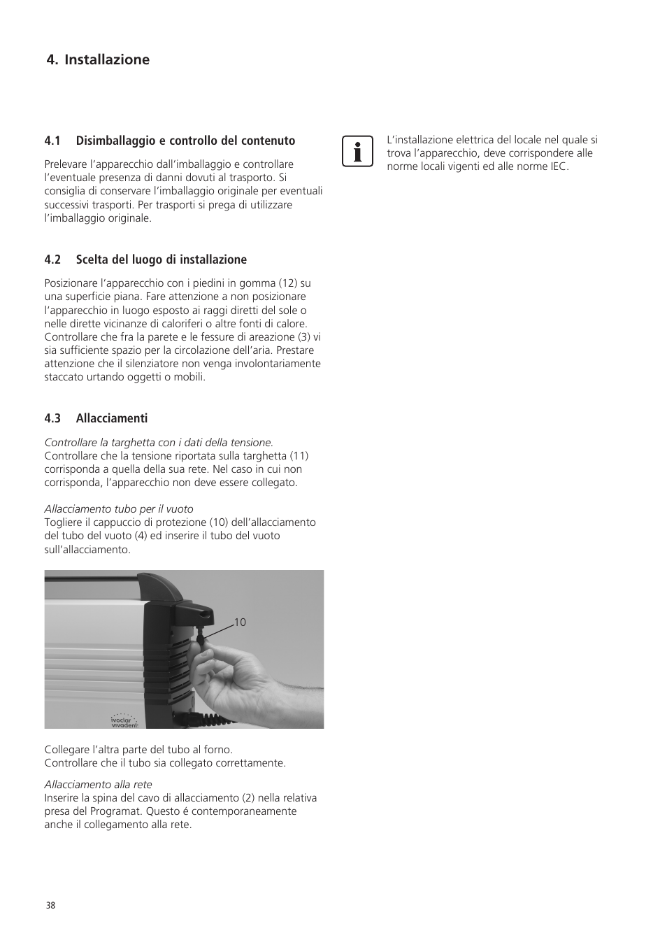 Installazione | Ivoclar Vivadent VP5 User Manual | Page 38 / 64