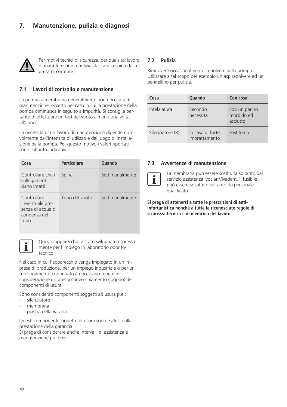 Manutenzione, pulizia e diagnosi | Ivoclar Vivadent VP5 User Manual | Page 40 / 64