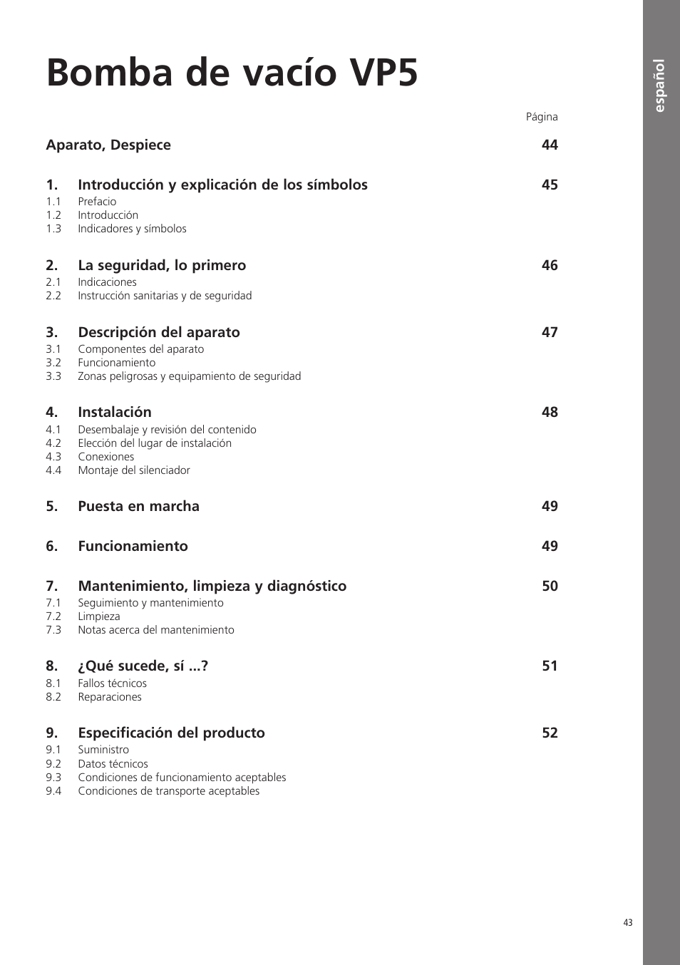 Español, Bomba de vacío vp5 | Ivoclar Vivadent VP5 User Manual | Page 43 / 64