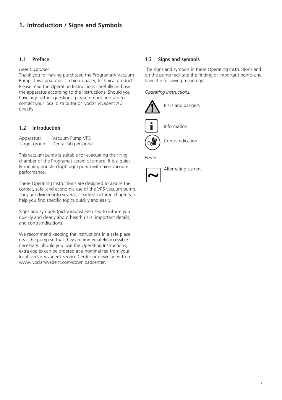Introduction / signs and symbols | Ivoclar Vivadent VP5 User Manual | Page 5 / 64