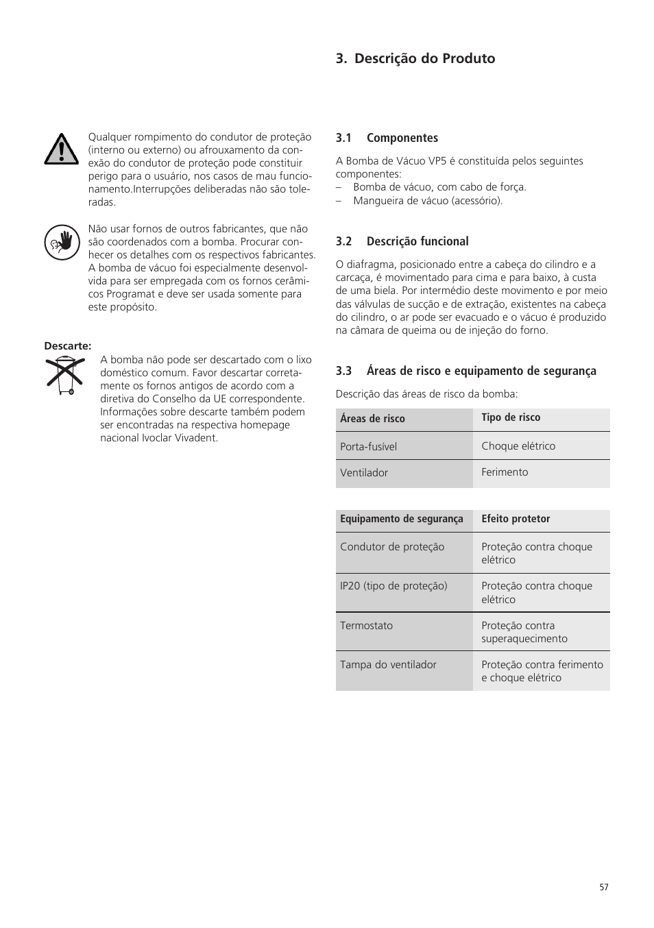 Descrição do produto | Ivoclar Vivadent VP5 User Manual | Page 57 / 64