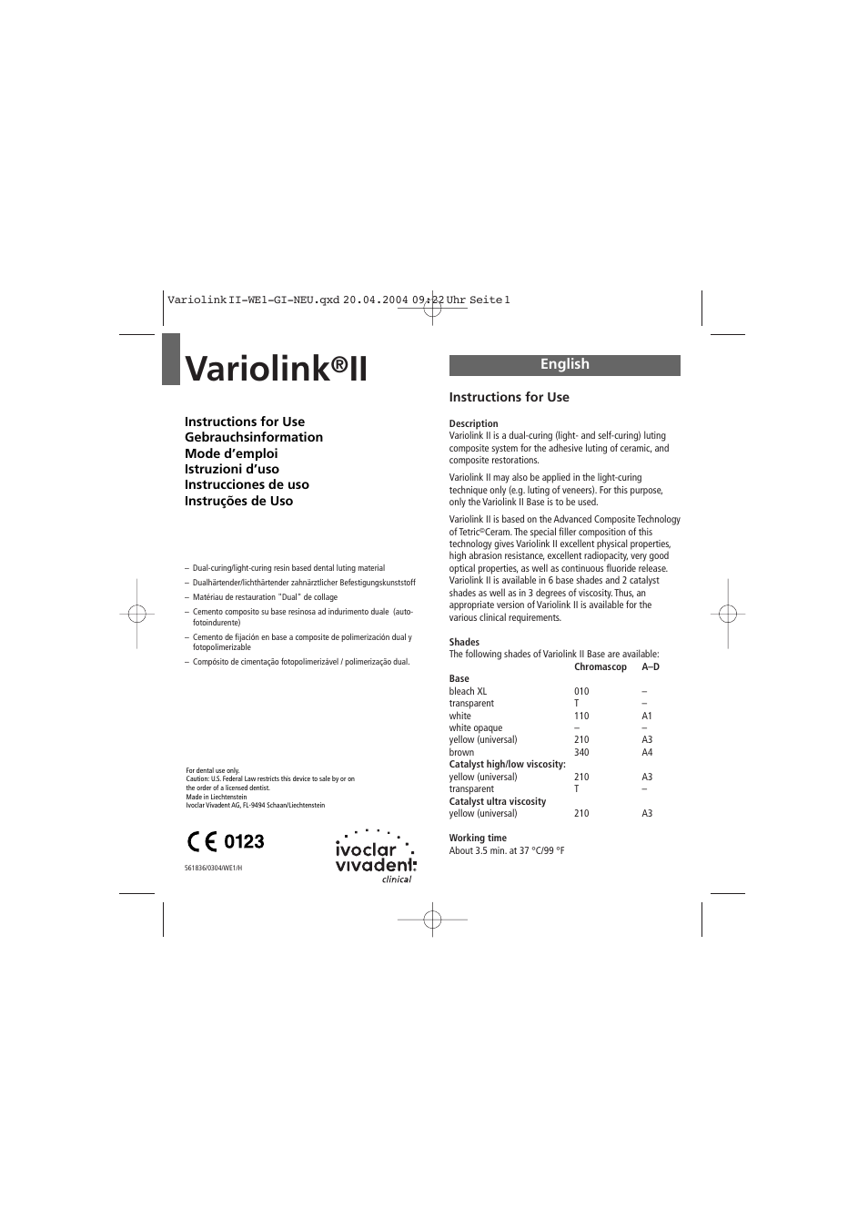 Ivoclar Vivadent Variolink II User Manual | 31 pages