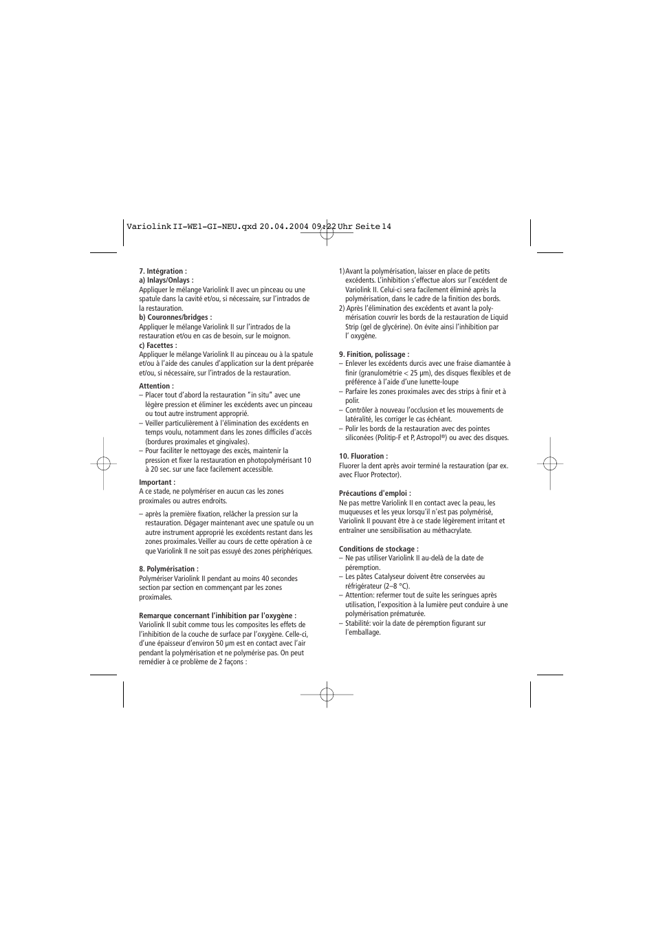 Ivoclar Vivadent Variolink II User Manual | Page 14 / 31