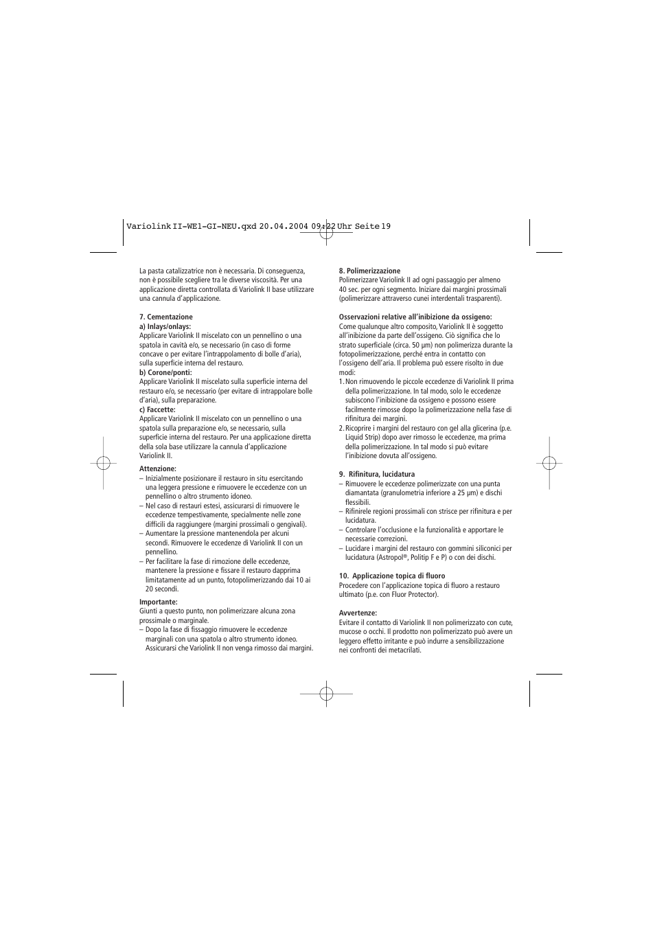 Ivoclar Vivadent Variolink II User Manual | Page 19 / 31