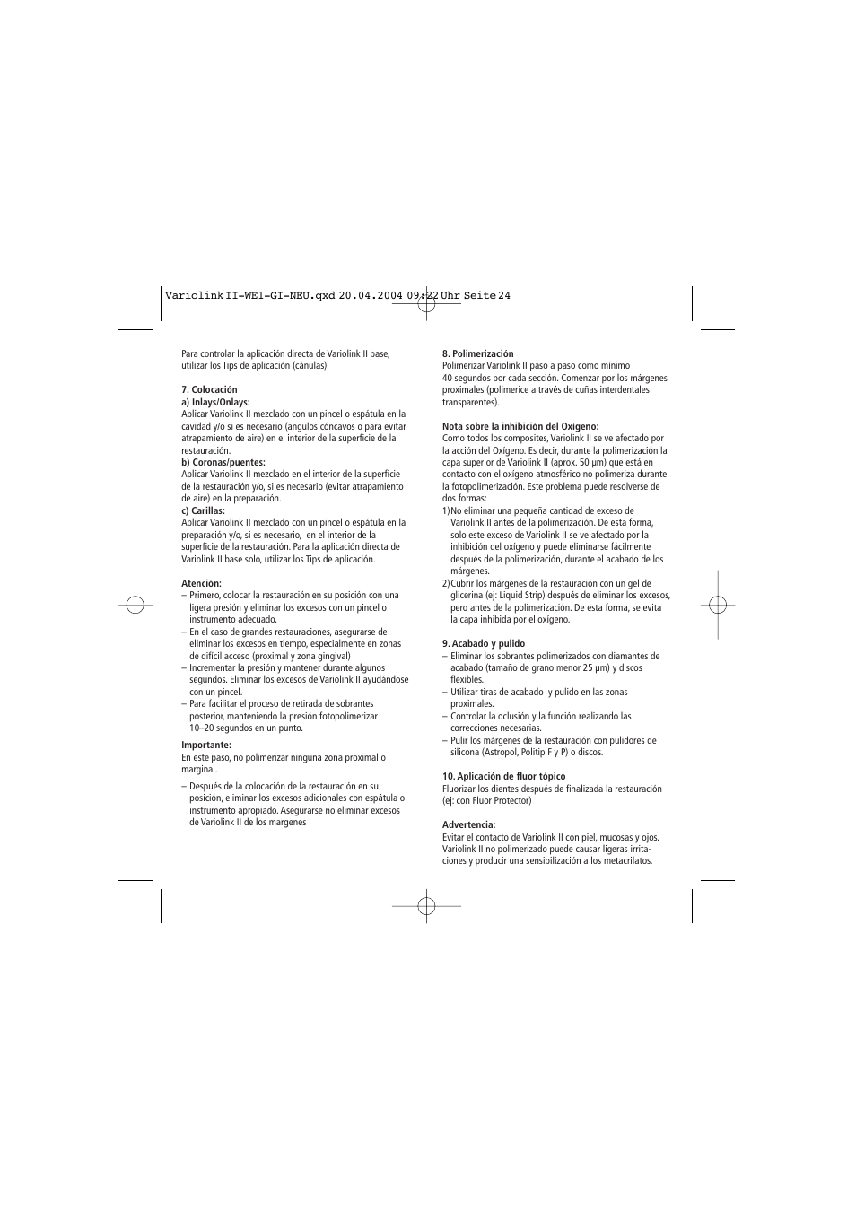 Ivoclar Vivadent Variolink II User Manual | Page 24 / 31