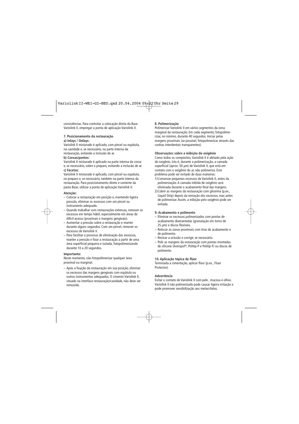 Ivoclar Vivadent Variolink II User Manual | Page 29 / 31