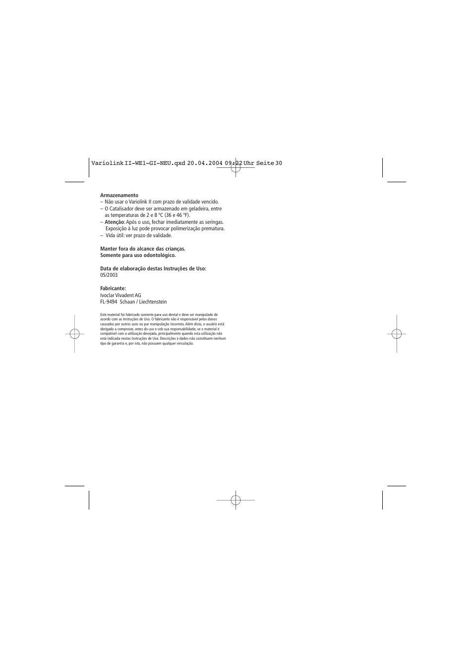 Ivoclar Vivadent Variolink II User Manual | Page 30 / 31