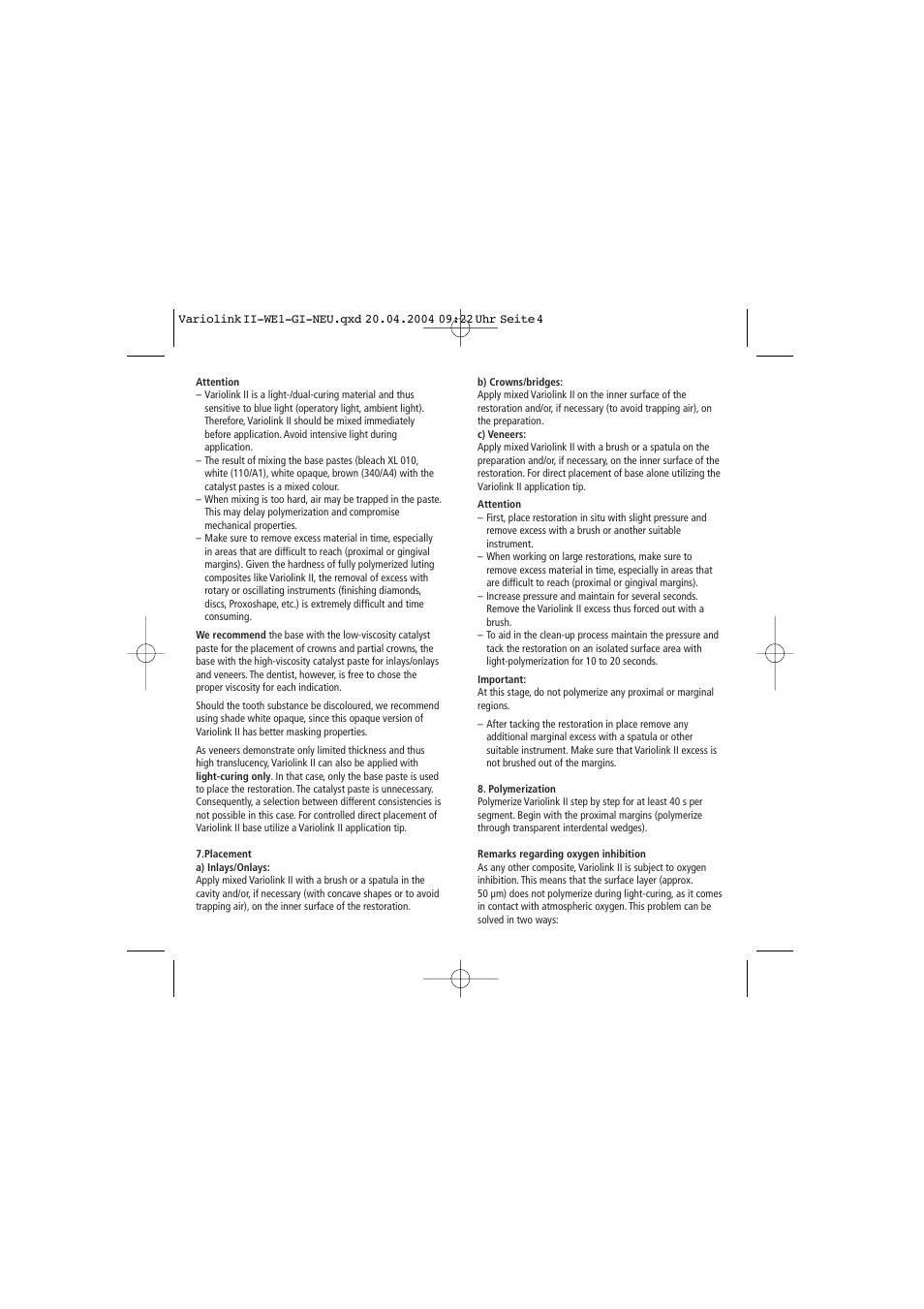 Ivoclar Vivadent Variolink II User Manual | Page 4 / 31