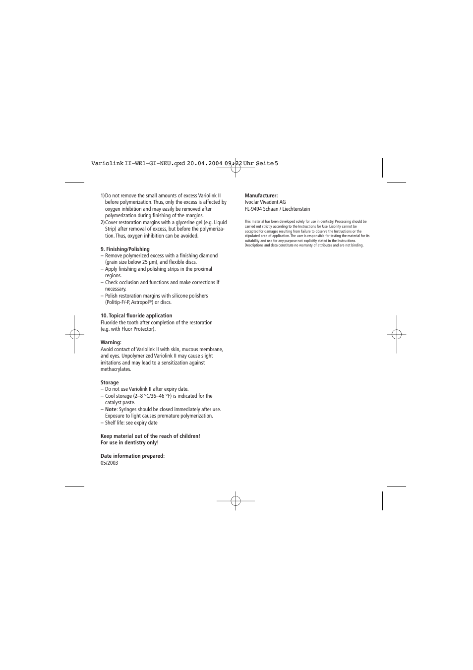 Ivoclar Vivadent Variolink II User Manual | Page 5 / 31