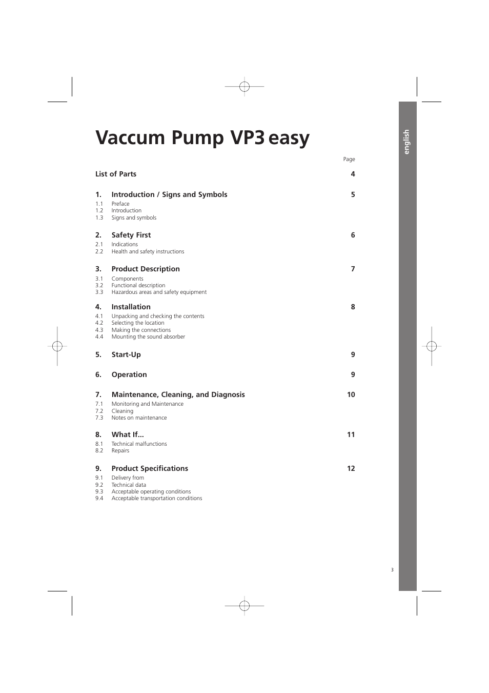 English, Vaccum pump vp3 easy | Ivoclar Vivadent VP3 easy User Manual | Page 3 / 64