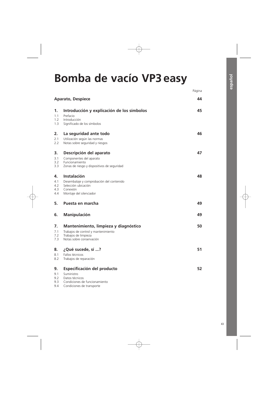 Español, Bomba de vacío vp3 easy | Ivoclar Vivadent VP3 easy User Manual | Page 43 / 64