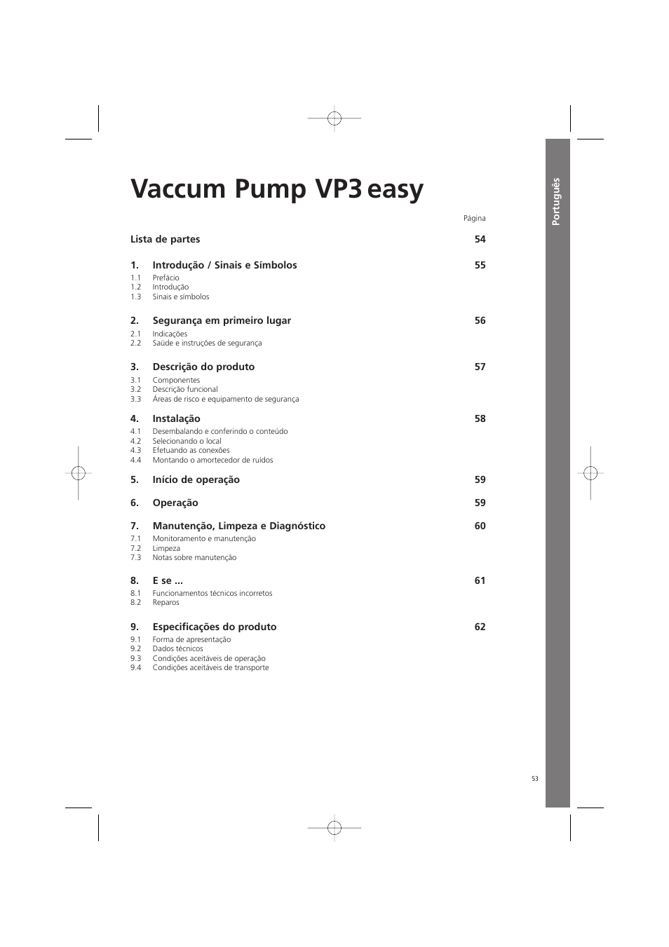 Português, Vaccum pump vp3 easy | Ivoclar Vivadent VP3 easy User Manual | Page 53 / 64