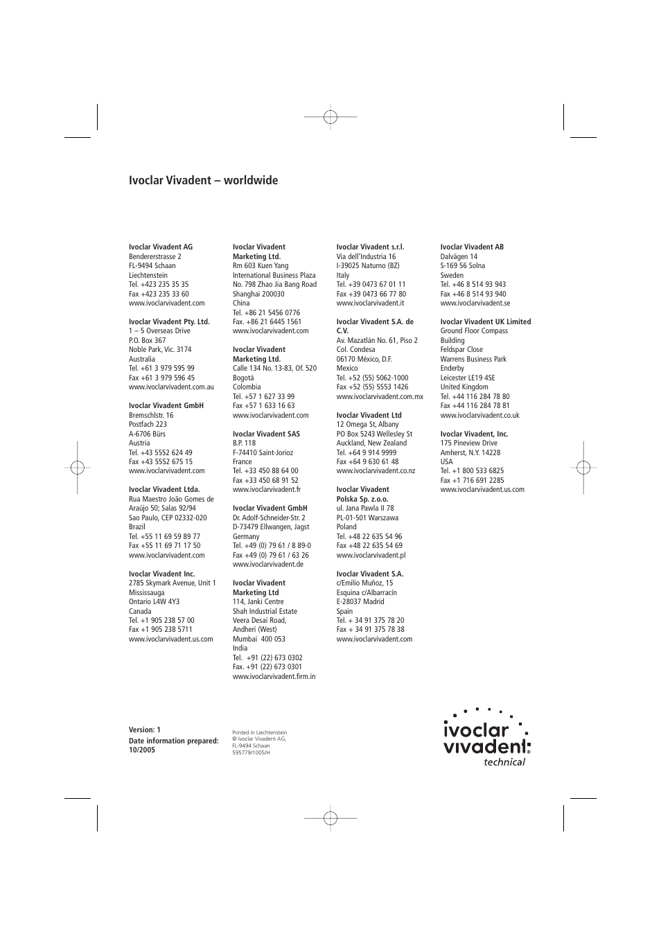 Ivoclar vivadent – worldwide | Ivoclar Vivadent VP3 easy User Manual | Page 64 / 64