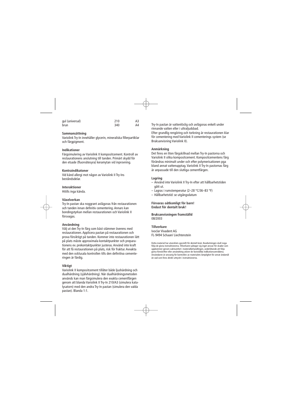 Ivoclar Vivadent Variolink II Try-In User Manual | Page 11 / 20