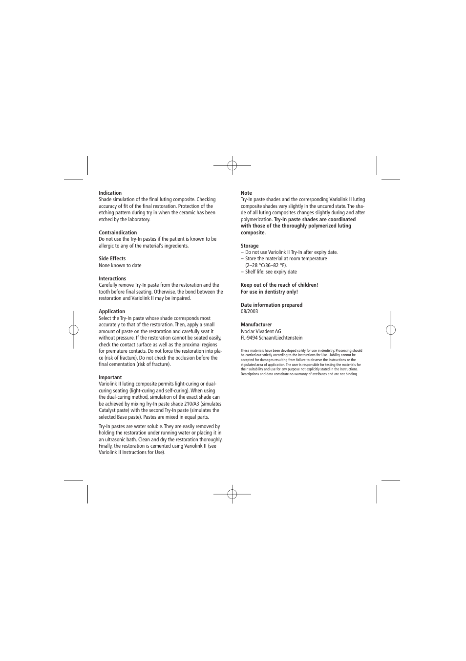 Ivoclar Vivadent Variolink II Try-In User Manual | Page 2 / 20