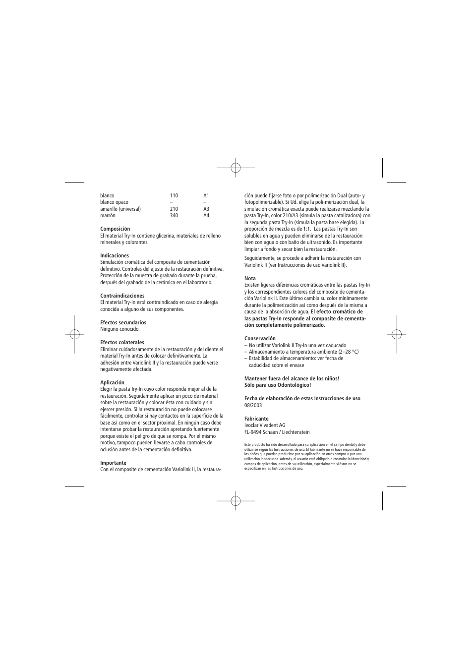 Ivoclar Vivadent Variolink II Try-In User Manual | Page 8 / 20