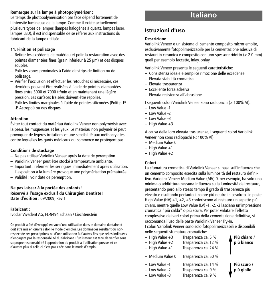 Italiano, Istruzioni d'uso | Ivoclar Vivadent Variolink Veneer User Manual | Page 10 / 42