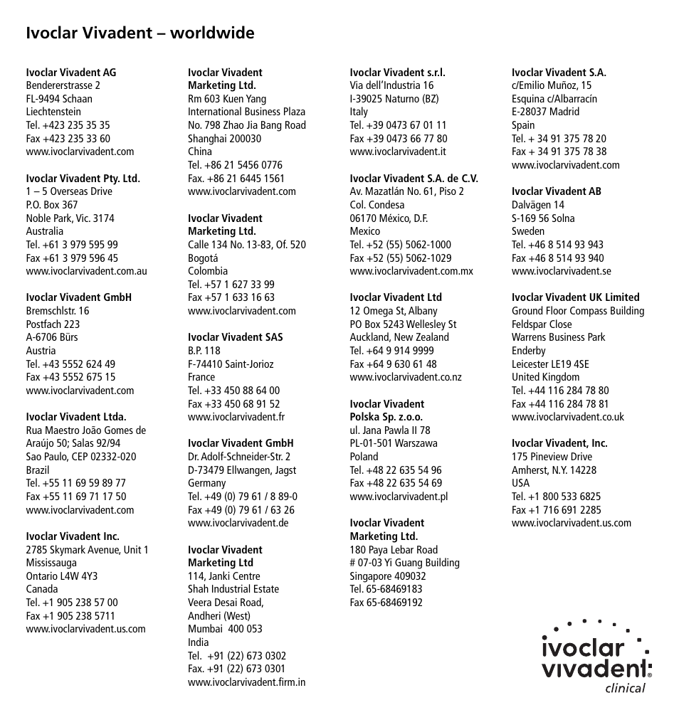 Ivoclar vivadent – worldwide | Ivoclar Vivadent Variolink Veneer Try-In User Manual | Page 16 / 16