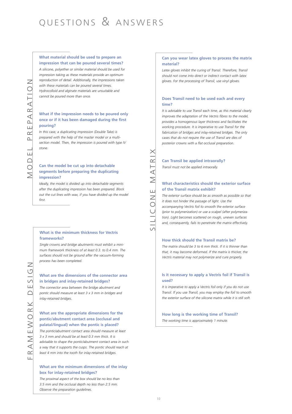 Model prep ara tion, Silicone ma trix, Framework design | Ivoclar Vivadent Vectris User Manual | Page 10 / 60