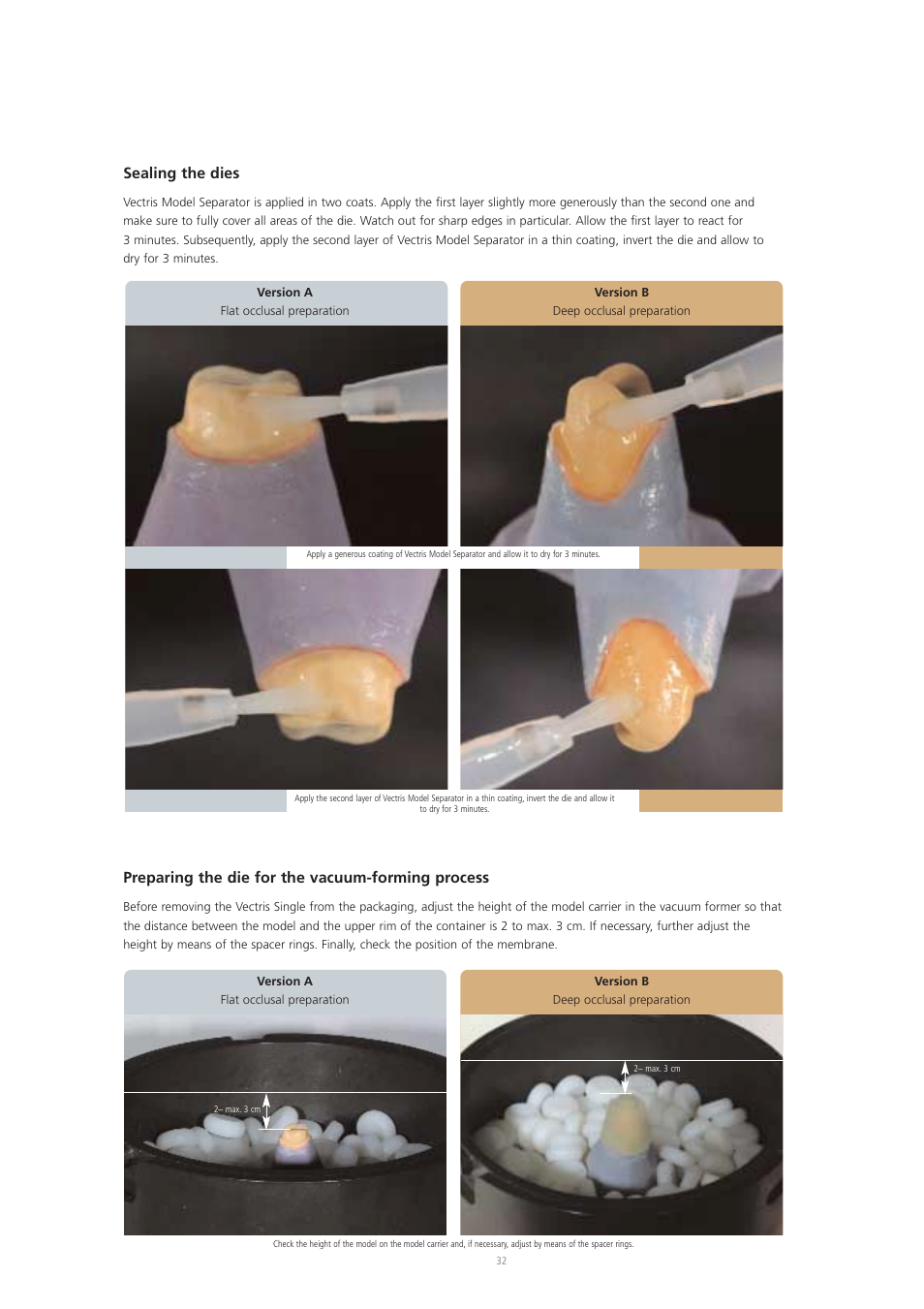 Sealing the dies, Preparing the die for the vacuum-forming process | Ivoclar Vivadent Vectris User Manual | Page 32 / 60