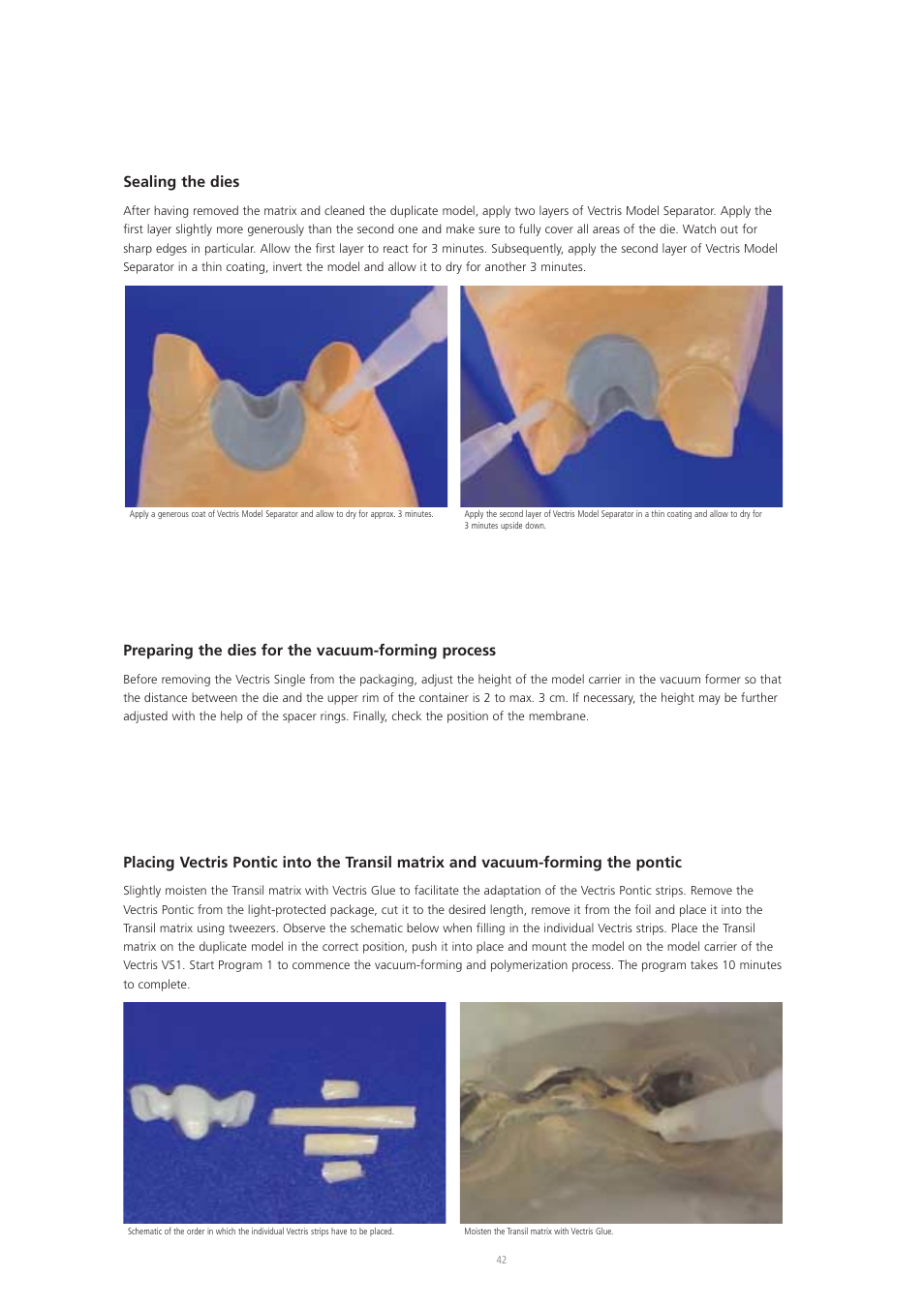 Sealing the dies, Preparing the dies for the vacuum-forming process | Ivoclar Vivadent Vectris User Manual | Page 42 / 60