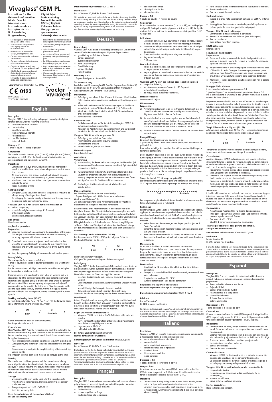 Ivoclar Vivadent Vivaglass CEM PL User Manual | 4 pages