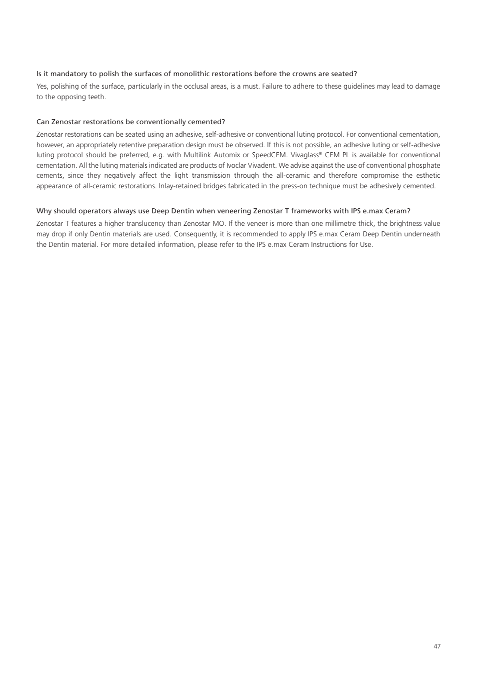 Ivoclar Vivadent Zenostar User Manual | Page 47 / 60