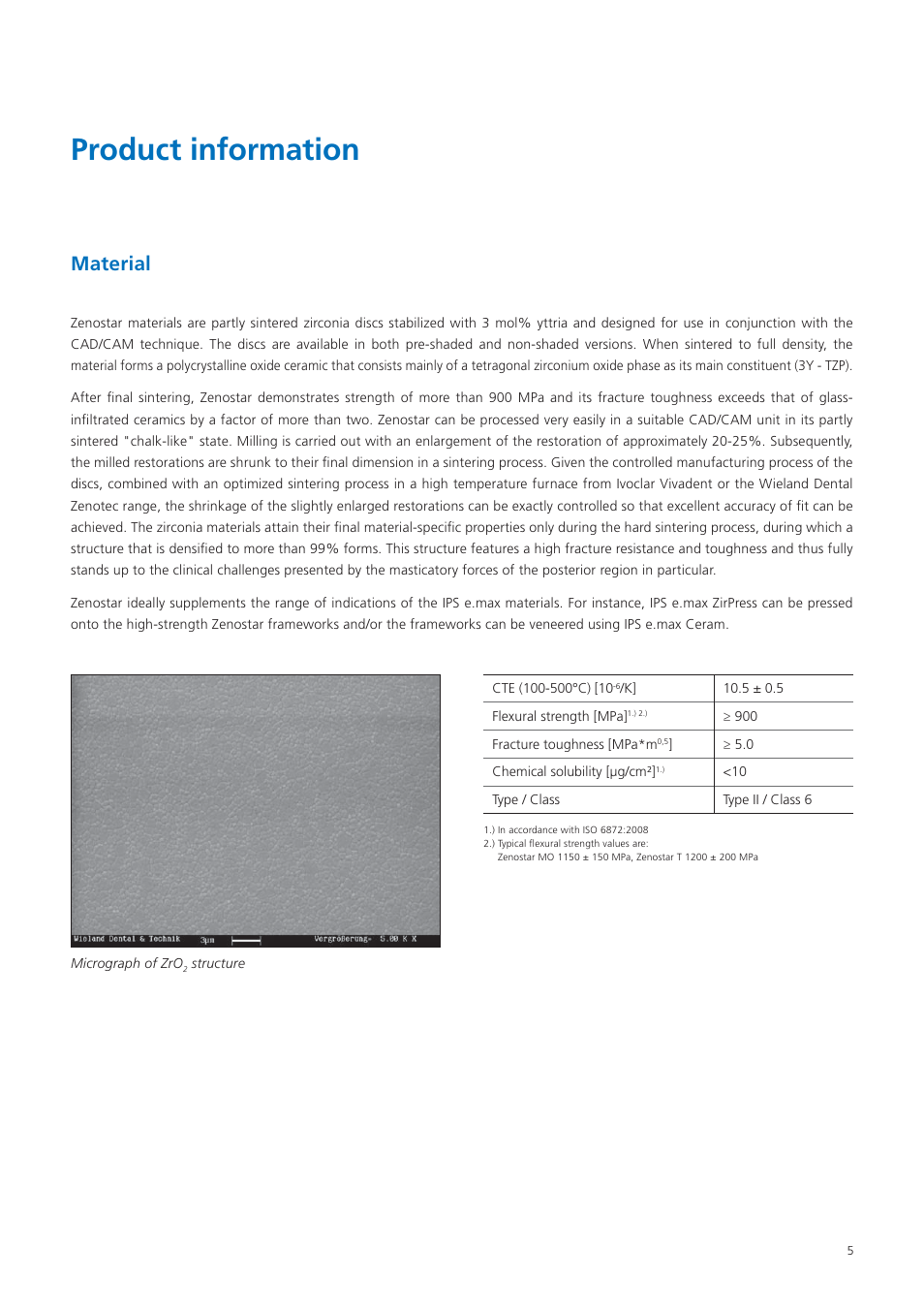 Product information, Material | Ivoclar Vivadent Zenostar User Manual | Page 5 / 60