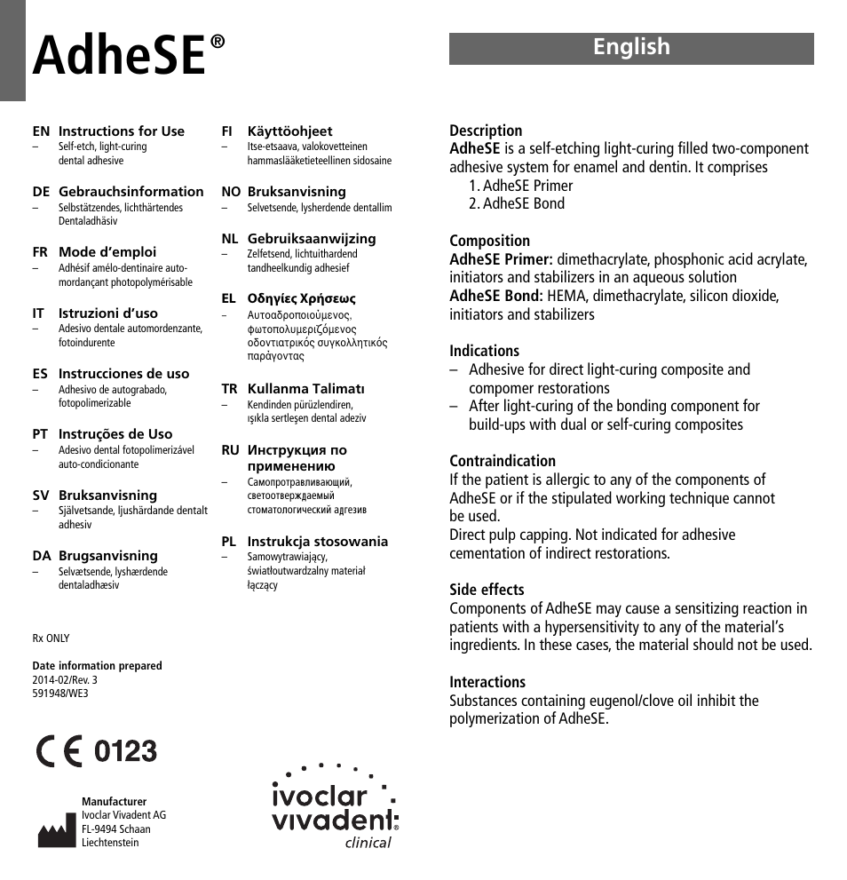 Ivoclar Vivadent AdheSE User Manual | 23 pages