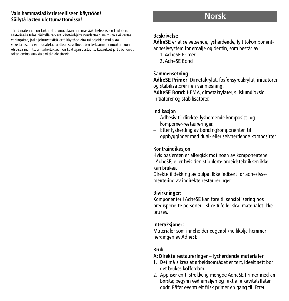 Norsk | Ivoclar Vivadent AdheSE User Manual | Page 14 / 23