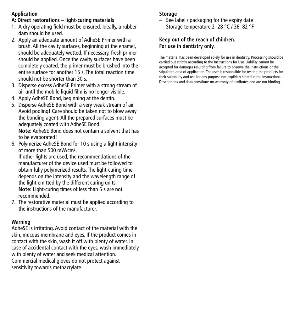 Ivoclar Vivadent AdheSE User Manual | Page 2 / 23