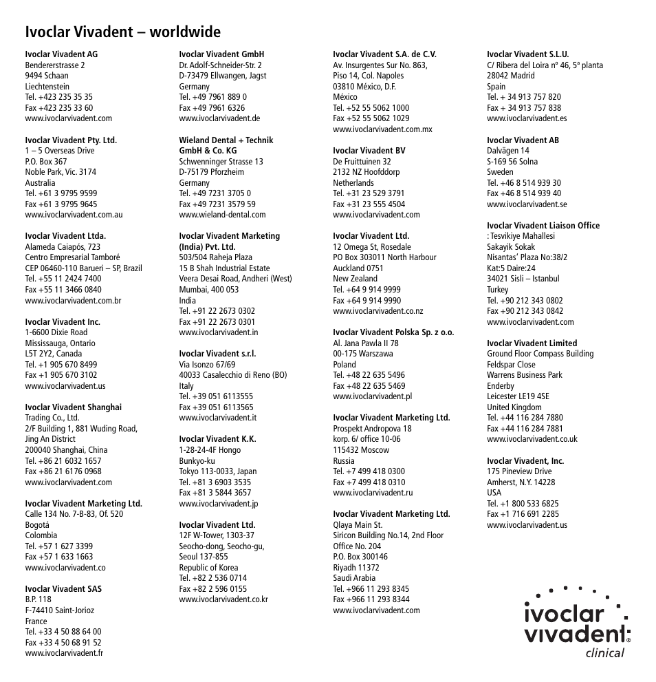 Ivoclar vivadent – worldwide | Ivoclar Vivadent AdheSE User Manual | Page 23 / 23