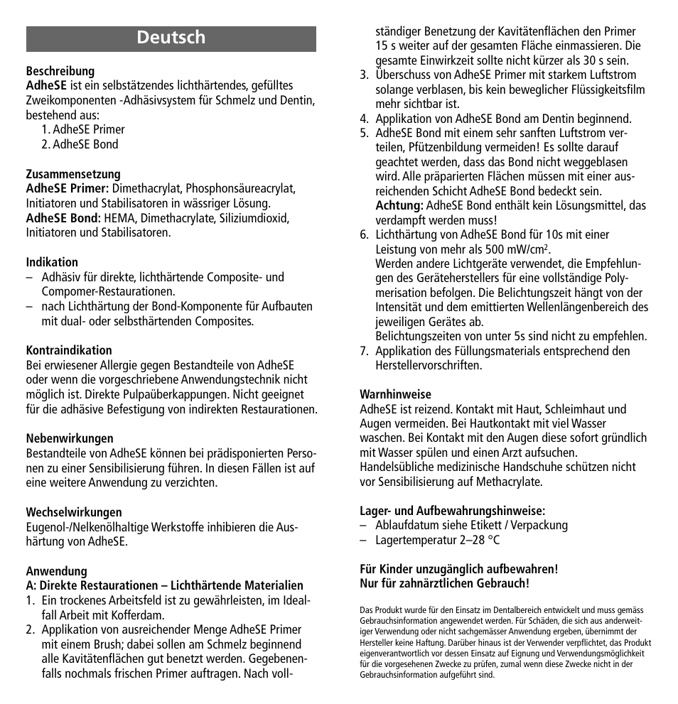 Deutsch | Ivoclar Vivadent AdheSE User Manual | Page 3 / 23