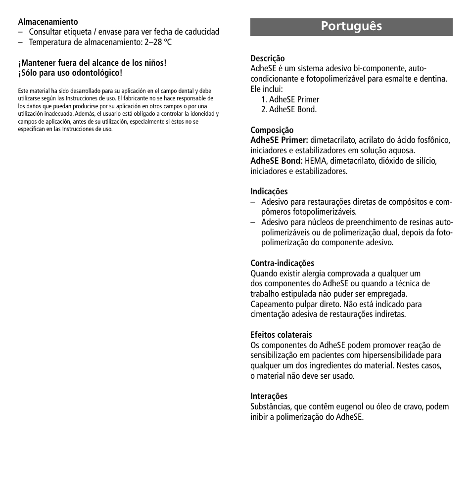 Português | Ivoclar Vivadent AdheSE User Manual | Page 8 / 23